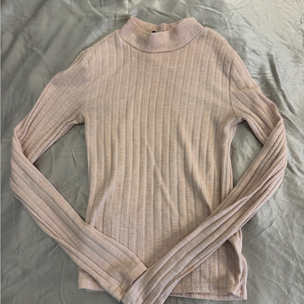 Ribbed Mock Neck Sweater in Beige
